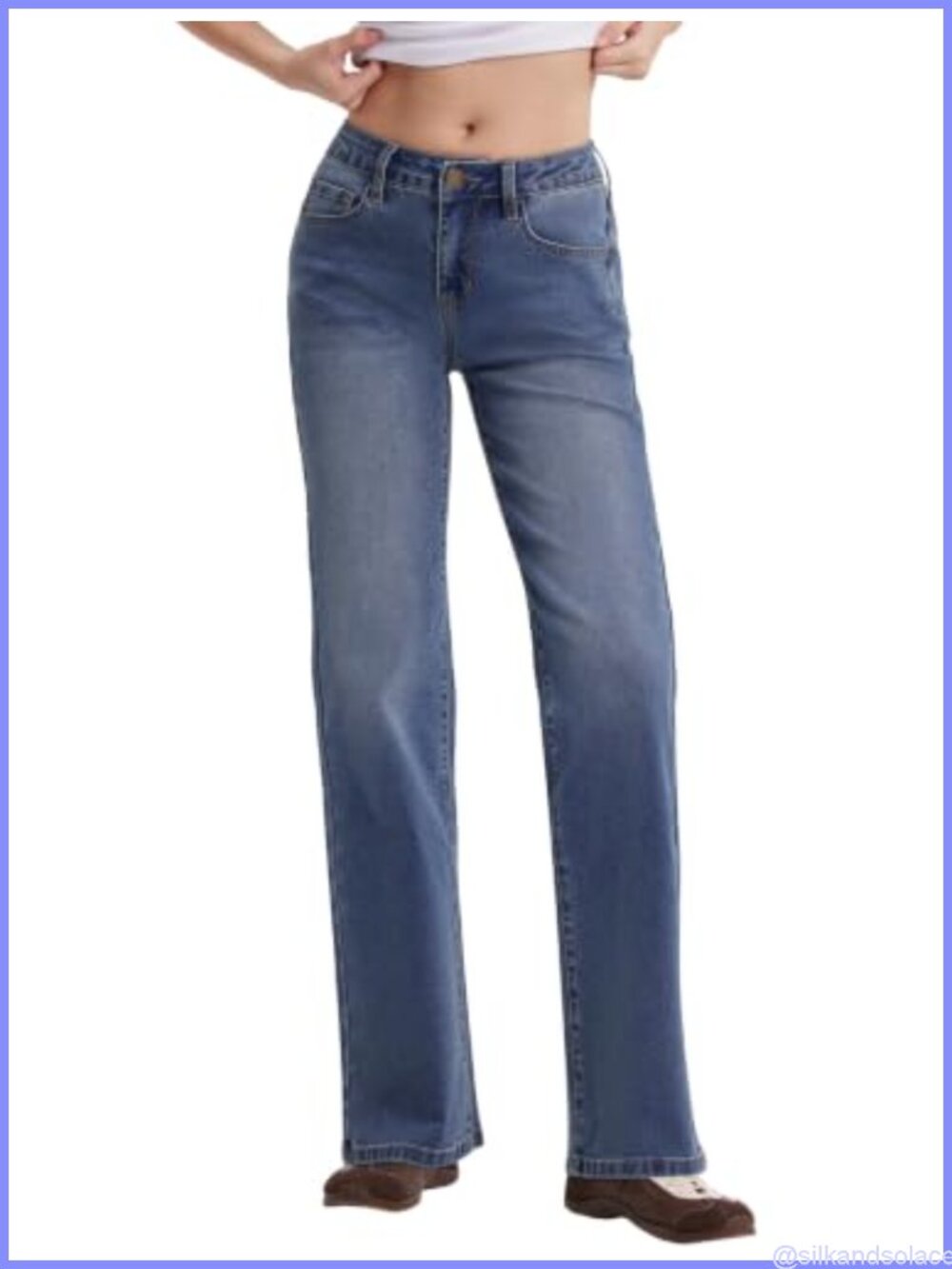 Stretchy Mid Low Rise Straight Leg Cropped Jeans Loose Fit Denim Pants